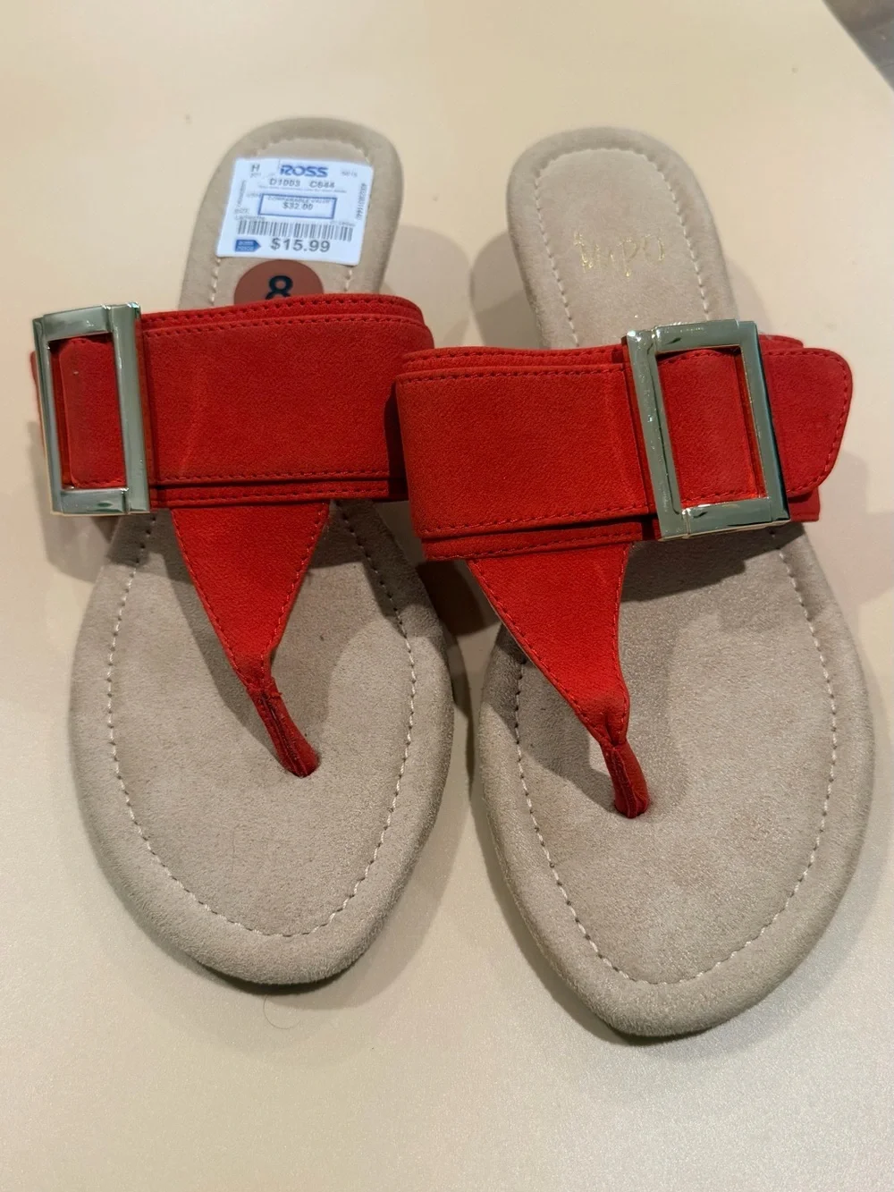 Impo Red Suede Buckle Thong Sandals for Women